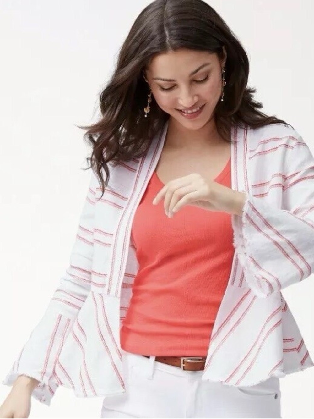 Tommy Bahama Marcella Stripped White & Paradise Pink 100% Linen Jacket Large